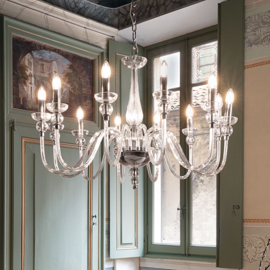 Ideal Lux - Ljuskrona på kedja DOGE 12xE14/40W/230V diameter 91 cm skinande krom