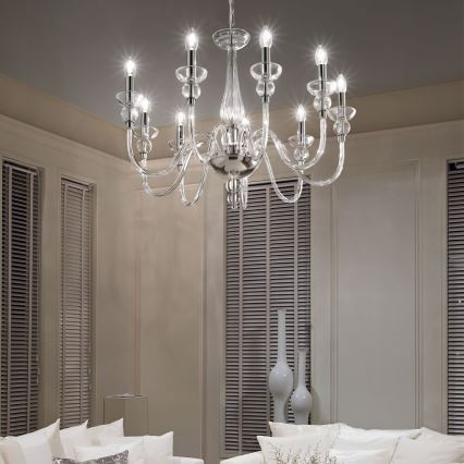 Ideal Lux - Ljuskrona på kedja DOGE 9xE14/40W/230V diameter 75 cm skinande krom