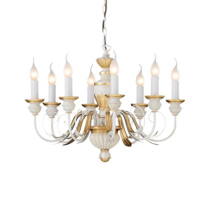 Ideal Lux - Ljuskrona på kedja FIRENZE 8xE14/40W/230V diameter 64 cm vit/guld