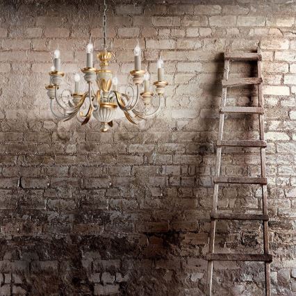 Ideal Lux - Ljuskrona på kedja FIRENZE 8xE14/40W/230V diameter 64 cm vit/guld