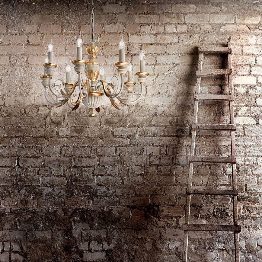 Ideal Lux - Ljuskrona på kedja FIRENZE 8xE14/40W/230V diameter 64 cm vit/guld