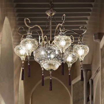Ideal Lux - Ljuskrona på kedja HAREM 9xE27/60W/230V diameter 75 cm mässing