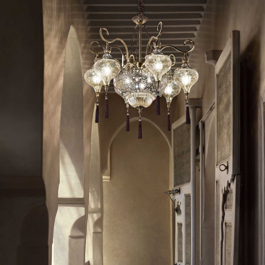 Ideal Lux - Ljuskrona på kedja HAREM 9xE27/60W/230V diameter 75 cm mässing