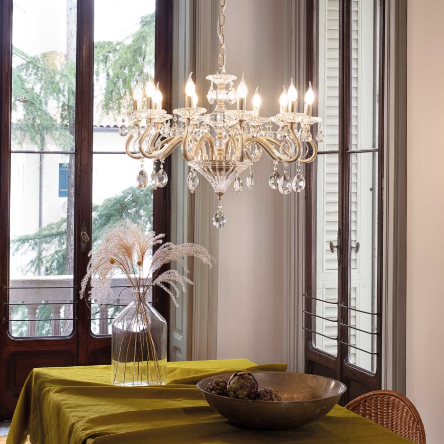 Ideal Lux - Ljuskrona i kristal med kedja NEGRESCO 10xE14/28W/230V diameter 85 cm guld