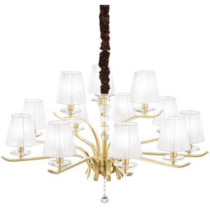 Ideal Lux - Ljuskrona i kristal med kedja PEGASO 12xE14/28W/230V diameter 102 cm guld