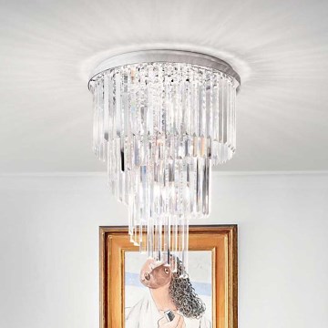 Ideal Lux - Ytmonterad kristallkrona CARLTON 12xE14/40W/230V diameter 50 cm skinande krom