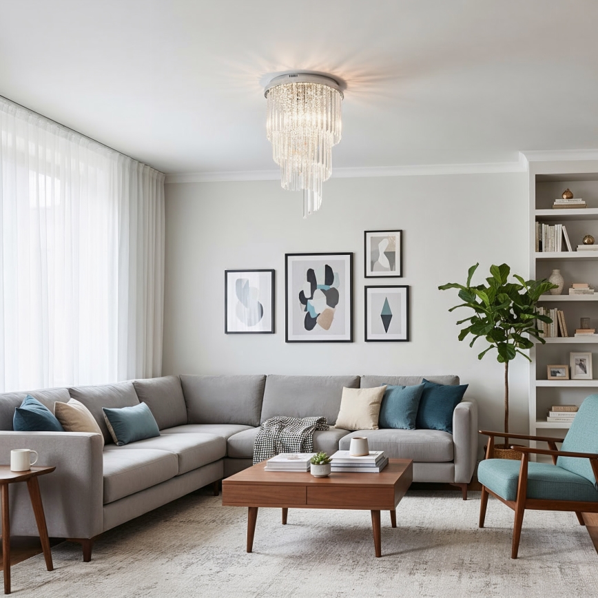 Ideal Lux - Ytmonterad kristallkrona CARLTON 8xE14/40W/230V diameter 40 cm skinande krom