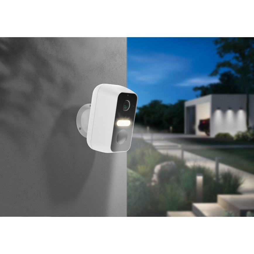 Smart utomhuskamera med rörelsesensor — 2K-upplösning, 9600 mAh-batteri, IP65, Wi-Fi, Tuya, vit