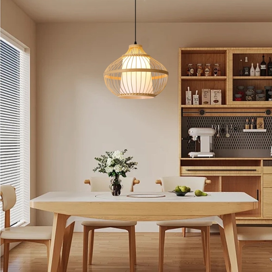 Ljuskrona med textilsladd PINCHOS 1xE27/40W/230V diameter 40 cm bambu