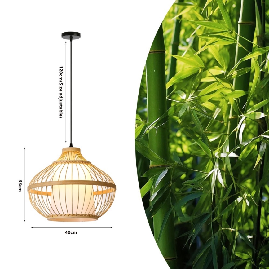 Ljuskrona med textilsladd PINCHOS 1xE27/40W/230V diameter 40 cm bambu