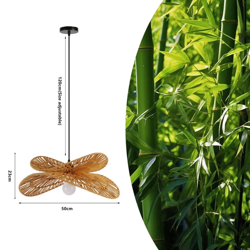 Ljuskrona med textilsladd MARIPOSA 1xE27/40W/230V diameter 50 cm jute