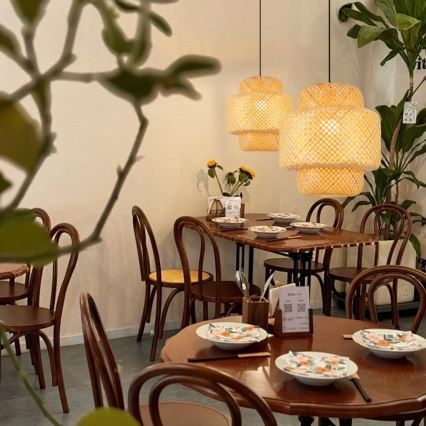 Ljuskrona med textilsladd HILO 1xE27/40W/230V diameter 38 cm bambu