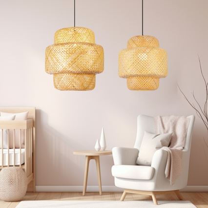 Ljuskrona med textilsladd HILO 1xE27/40W/230V diameter 38 cm bambu