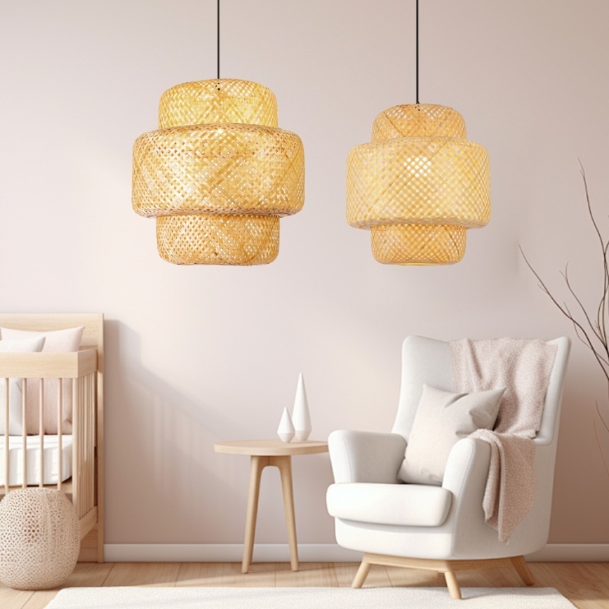 Ljuskrona med textilsladd HILO 1xE27/40W/230V diameter 38 cm bambu