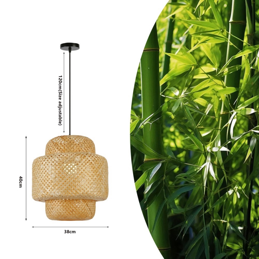 Ljuskrona med textilsladd HILO 1xE27/40W/230V diameter 38 cm bambu