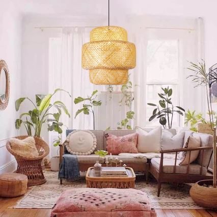 Ljuskrona med textilsladd HILO 1xE27/40W/230V diameter 47 cm bambu