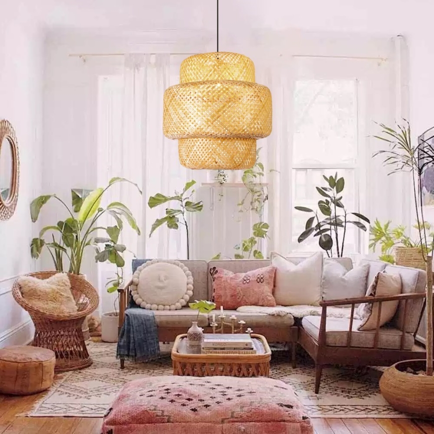 Ljuskrona med textilsladd HILO 1xE27/40W/230V diameter 47 cm bambu