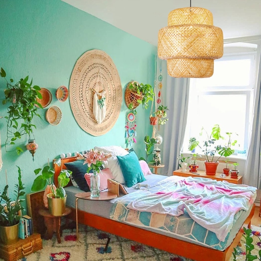 Ljuskrona med textilsladd HILO 1xE27/40W/230V diameter 47 cm bambu