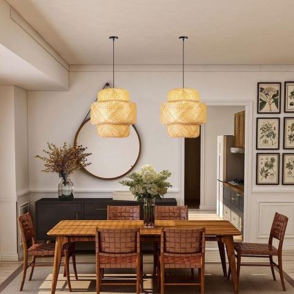 Ljuskrona med textilsladd HILO 1xE27/40W/230V diameter 47 cm bambu