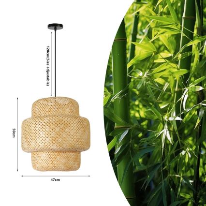 Ljuskrona med textilsladd HILO 1xE27/40W/230V diameter 47 cm bambu