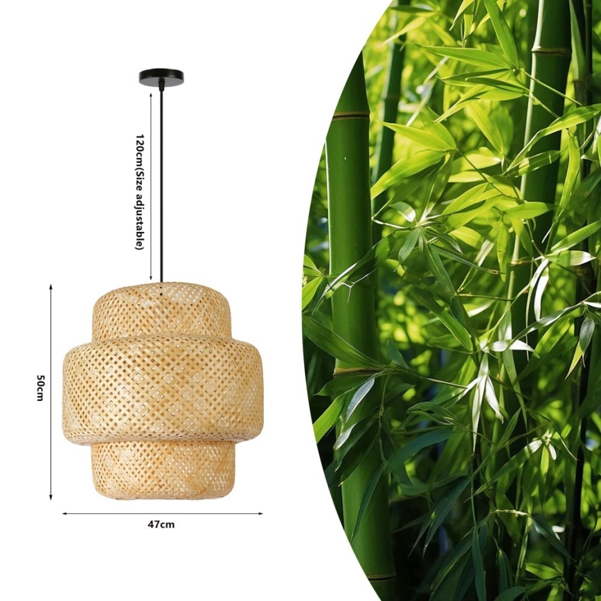 Ljuskrona med textilsladd HILO 1xE27/40W/230V diameter 47 cm bambu