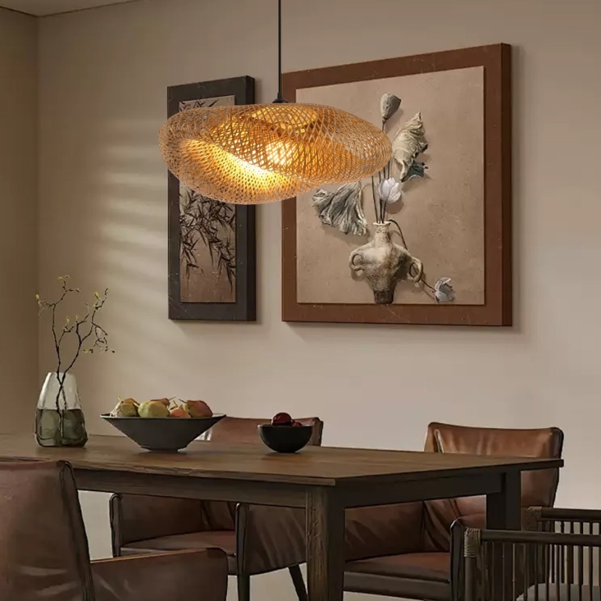 Ljuskrona med textilsladd HILO 1xE27/40W/230V diameter 60 cm bambu