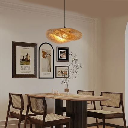 Ljuskrona med textilsladd HILO 1xE27/40W/230V diameter 60 cm bambu