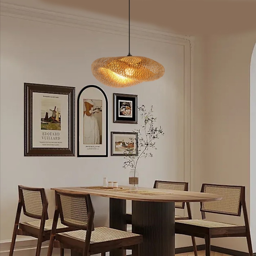 Ljuskrona med textilsladd HILO 1xE27/40W/230V diameter 60 cm bambu