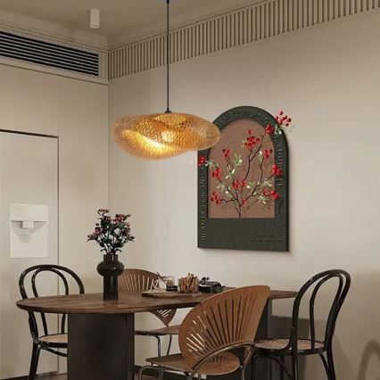 Ljuskrona med textilsladd HILO 1xE27/40W/230V diameter 60 cm bambu