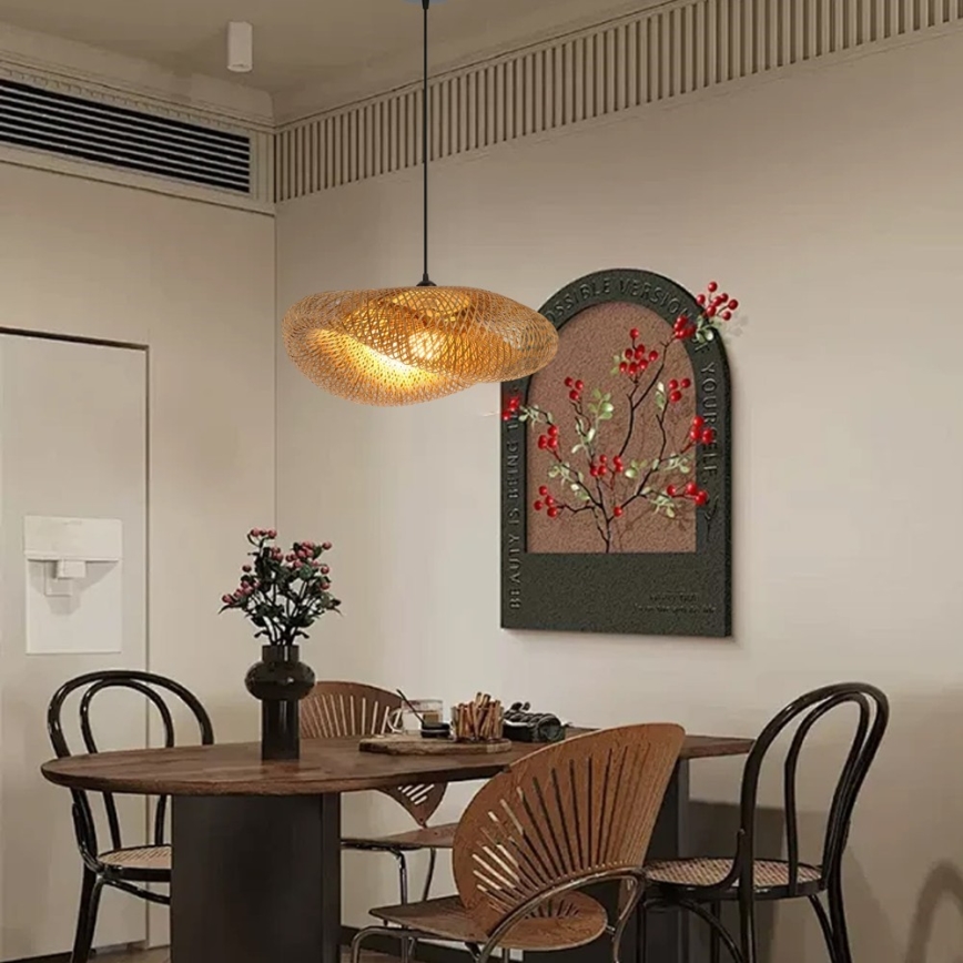 Ljuskrona med textilsladd HILO 1xE27/40W/230V diameter 60 cm bambu