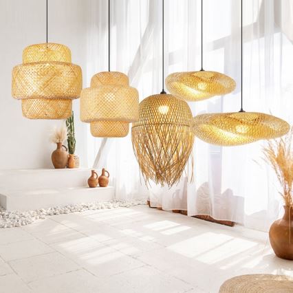 Ljuskrona med textilsladd HILO 1xE27/40W/230V diameter 60 cm bambu
