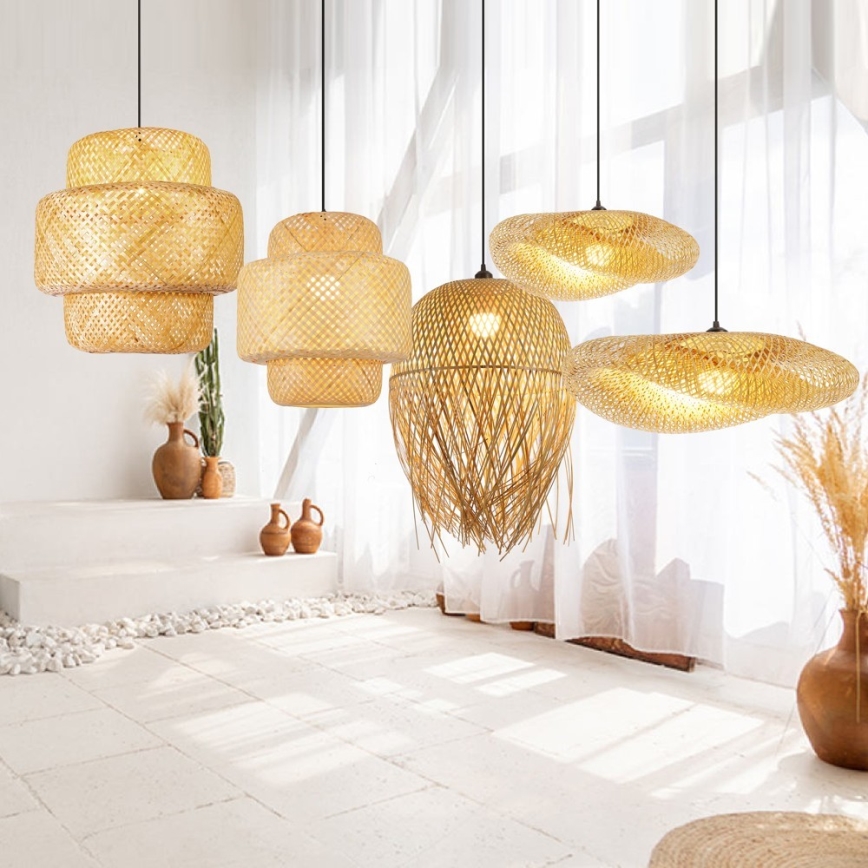 Ljuskrona med textilsladd HILO 1xE27/40W/230V diameter 60 cm bambu