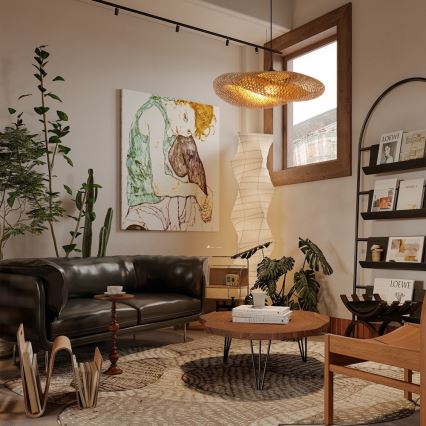 Ljuskrona med textilsladd HILO 1xE27/40W/230V diameter 80 cm bambu