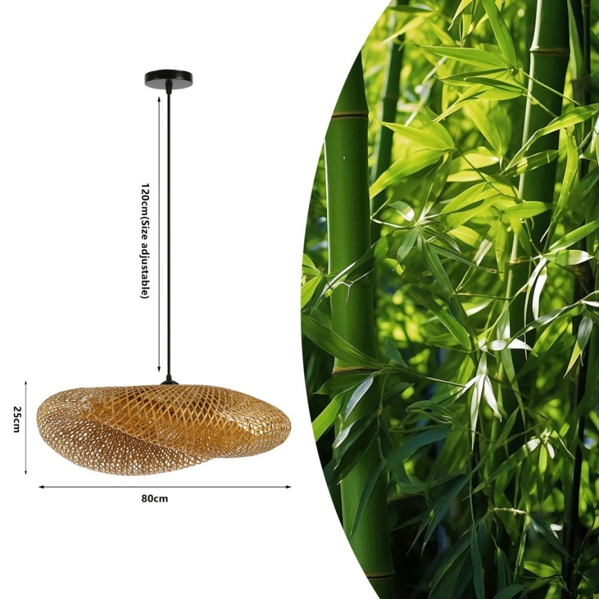 Ljuskrona med textilsladd HILO 1xE27/40W/230V diameter 80 cm bambu