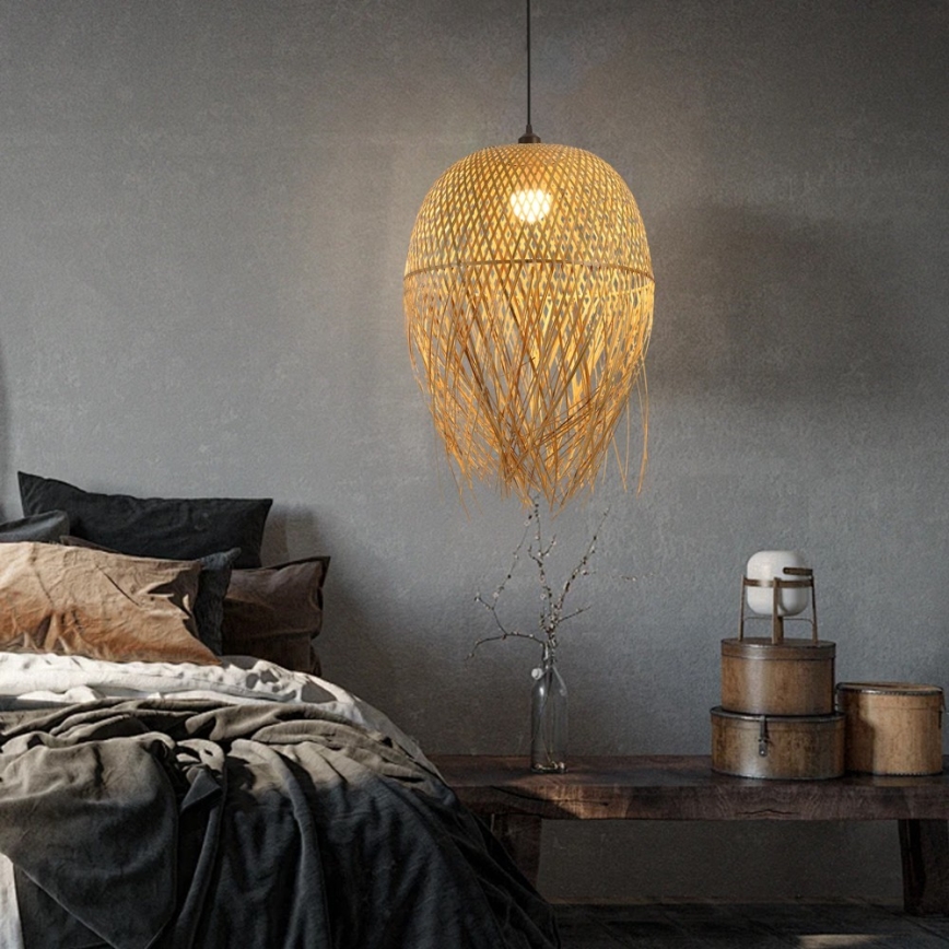 Ljuskrona med textilsladd HILO 1xE27/40W/230V diameter 45 cm bambu
