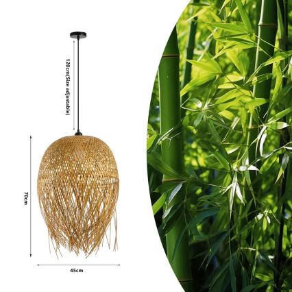 Ljuskrona med textilsladd HILO 1xE27/40W/230V diameter 45 cm bambu