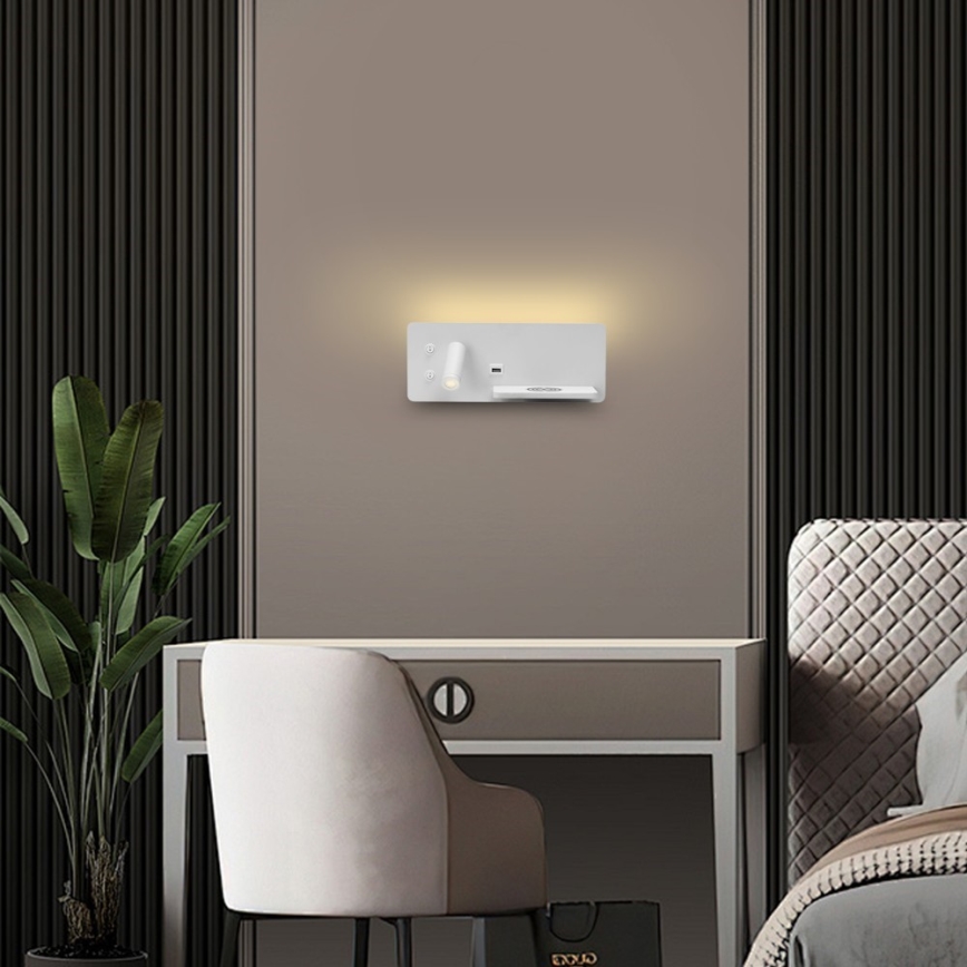 Immax 08285L - LED Väggspotlight med hylla, USB-port och trådlös laddning Be PREPARE LED/3W/230V + LED/3W vit