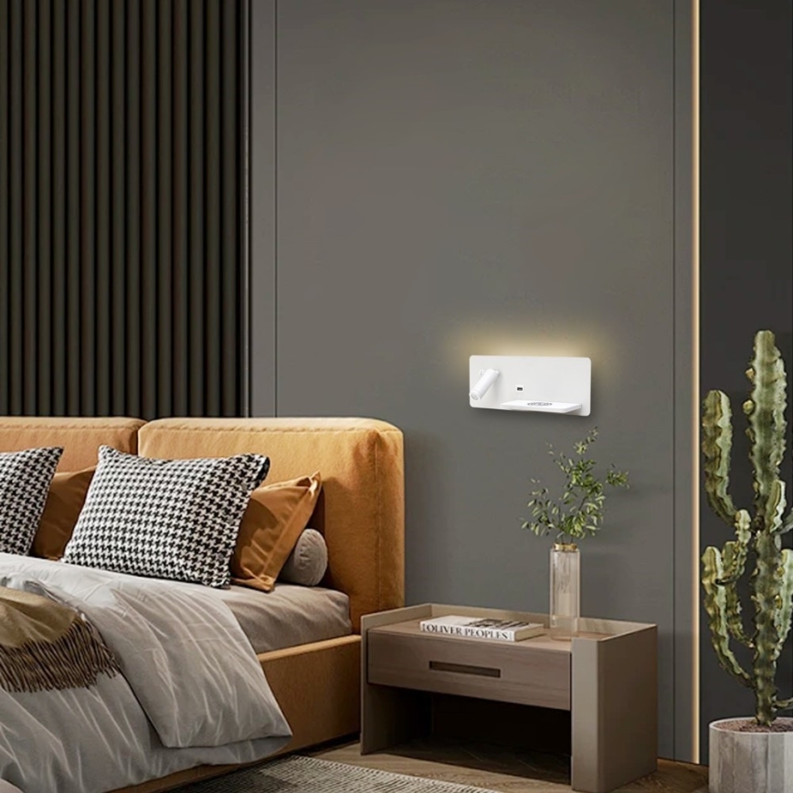 Immax 08285L - LED Väggspotlight med hylla, USB-port och trådlös laddning Be PREPARE LED/3W/230V + LED/3W vit