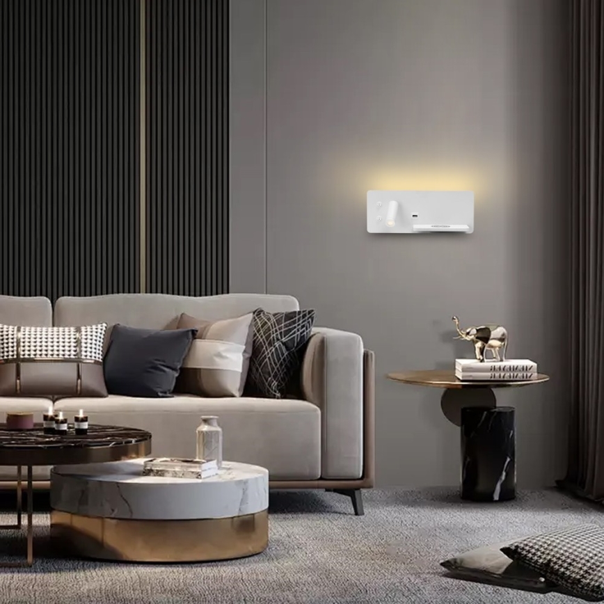 Immax 08285L - LED Väggspotlight med hylla, USB-port och trådlös laddning Be PREPARE LED/3W/230V + LED/3W vit