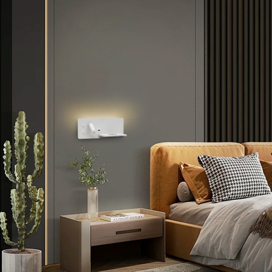 Immax 08285L - LED Väggspotlight med hylla, USB-port och trådlös laddning Be PREPARE LED/3W/230V + LED/3W vit