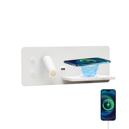 Immax 08285L - LED Väggspotlight med hylla, USB-port och trådlös laddning Be PREPARE LED/3W/230V + LED/3W vit