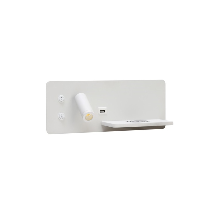 Immax 08285L - LED Väggspotlight med hylla, USB-port och trådlös laddning Be PREPARE LED/3W/230V + LED/3W vit