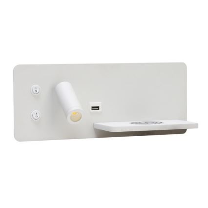 Immax 08285L - LED Väggspot med hylla, USB-port och trådlös laddning Be PREPARE LED/3W/230V + LED/3W vit
