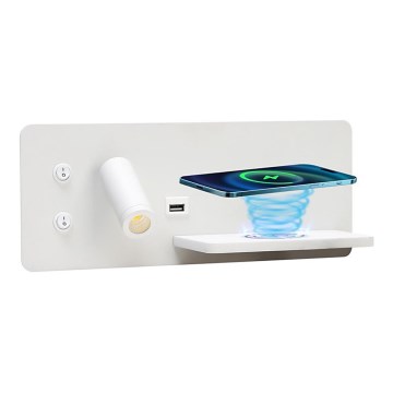 Immax 08285L - LED Väggspotlight med hylla, USB-port och trådlös laddning Be PREPARE LED/3W/230V + LED/3W vit