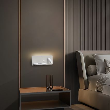 Immax 08286L - LED Väggspotlight med hylla, USB-port och trådlös laddning Be PREPARE LED/3W/230V + LED/3W vit