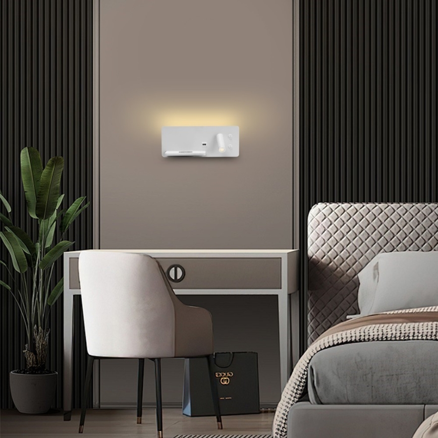 Immax 08286L - LED Väggspotlight med hylla, USB-port och trådlös laddning Be PREPARE LED/3W/230V + LED/3W vit