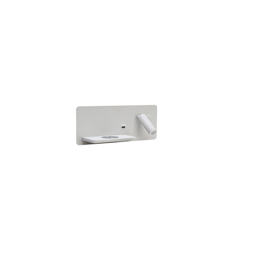 Immax 08286L - LED Väggspotlight med hylla, USB-port och trådlös laddning Be PREPARE LED/3W/230V + LED/3W vit