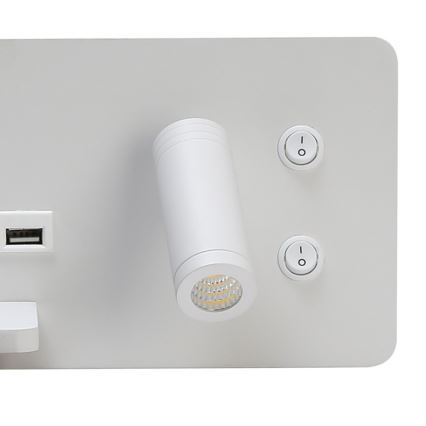 Immax 08286L - LED Väggspotlight med hylla, USB-port och trådlös laddning Be PREPARE LED/3W/230V + LED/3W vit