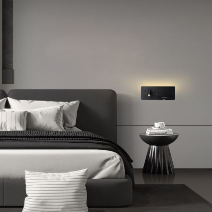 Immax 08287L - LED Väggspotlight med hylla, USB-port och trådlös laddning Be PREPARE LED/3W/230V + LED/3W svart