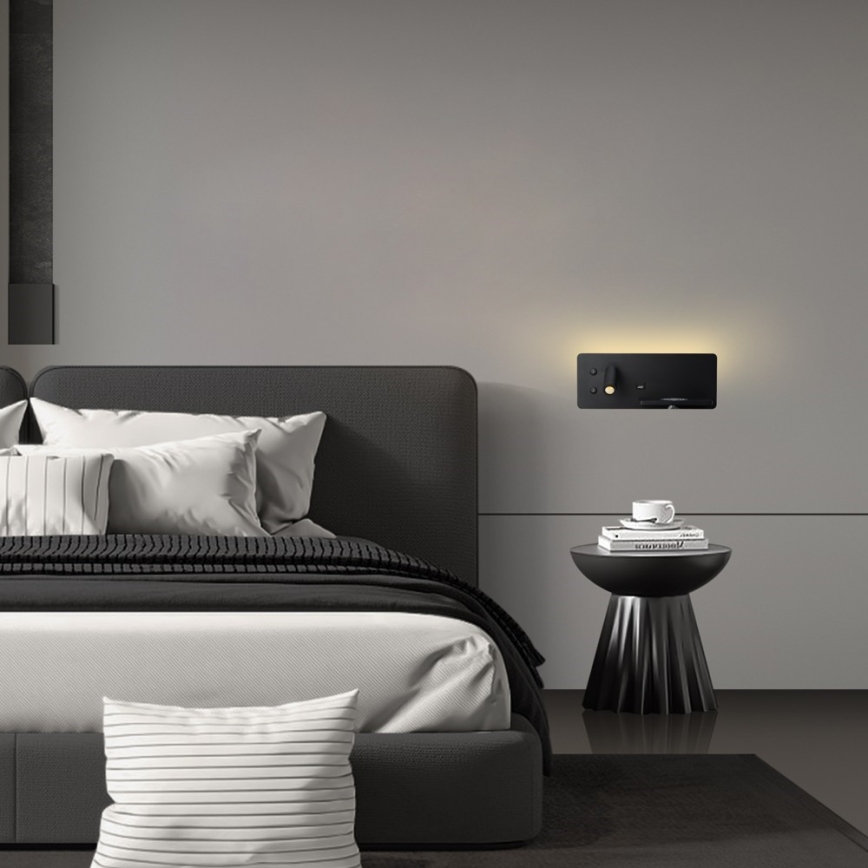 Immax 08287L - LED Väggspotlight med hylla, USB-port och trådlös laddning Be PREPARE LED/3W/230V + LED/3W svart